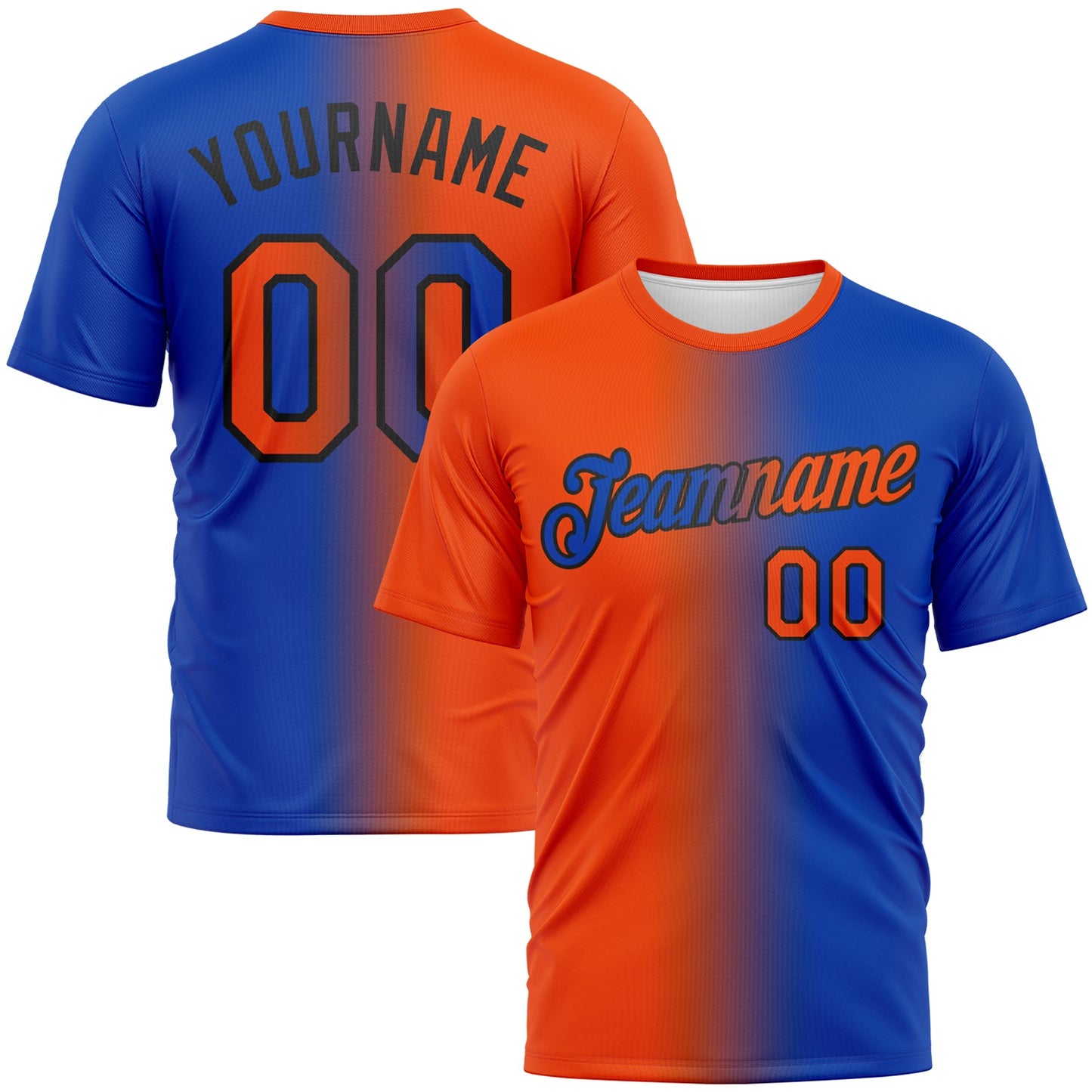 Custom Thunder Blue Orange-Black Gradient Fashion Performance T-Shirt - Main View