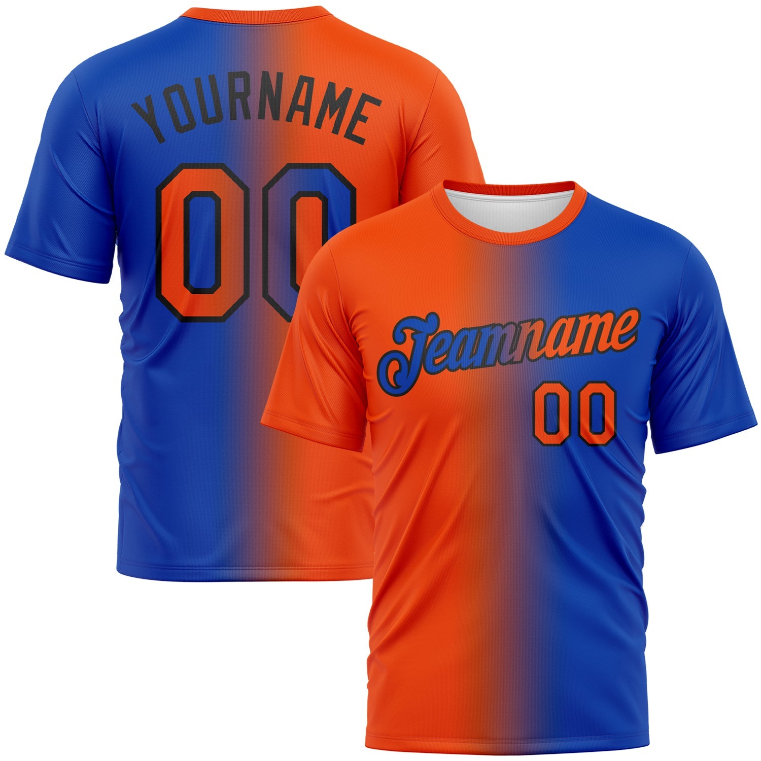Custom Thunder Blue Orange-Black Gradient Fashion Performance T-Shirt - Main View