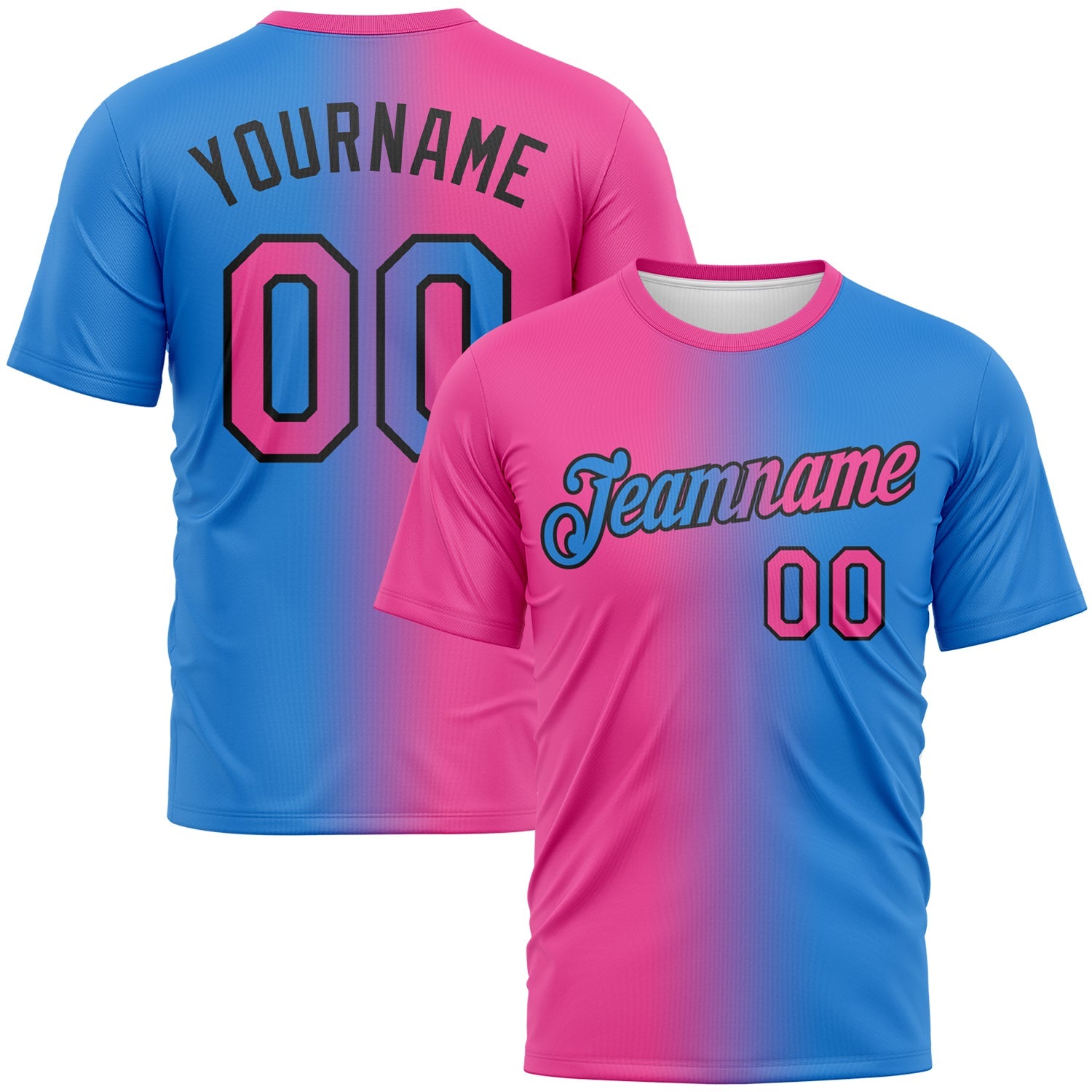 Custom Powder Blue Pink-Black Gradient Fashion Performance T-Shirt - Main View