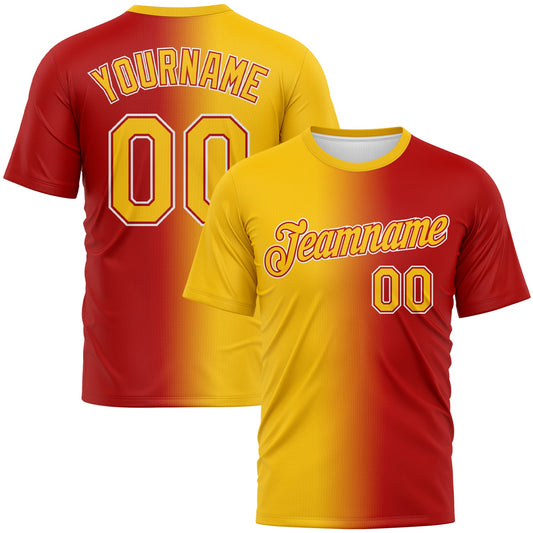 Custom Red Yellow-White Gradient Fashion Performance T-Shirt - Main View
