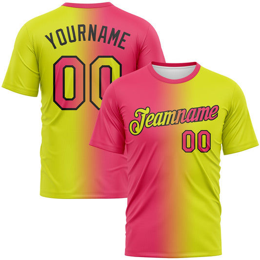 Custom Neon Yellow Neon Pink-Black Gradient Fashion Performance T-Shirt - Main View