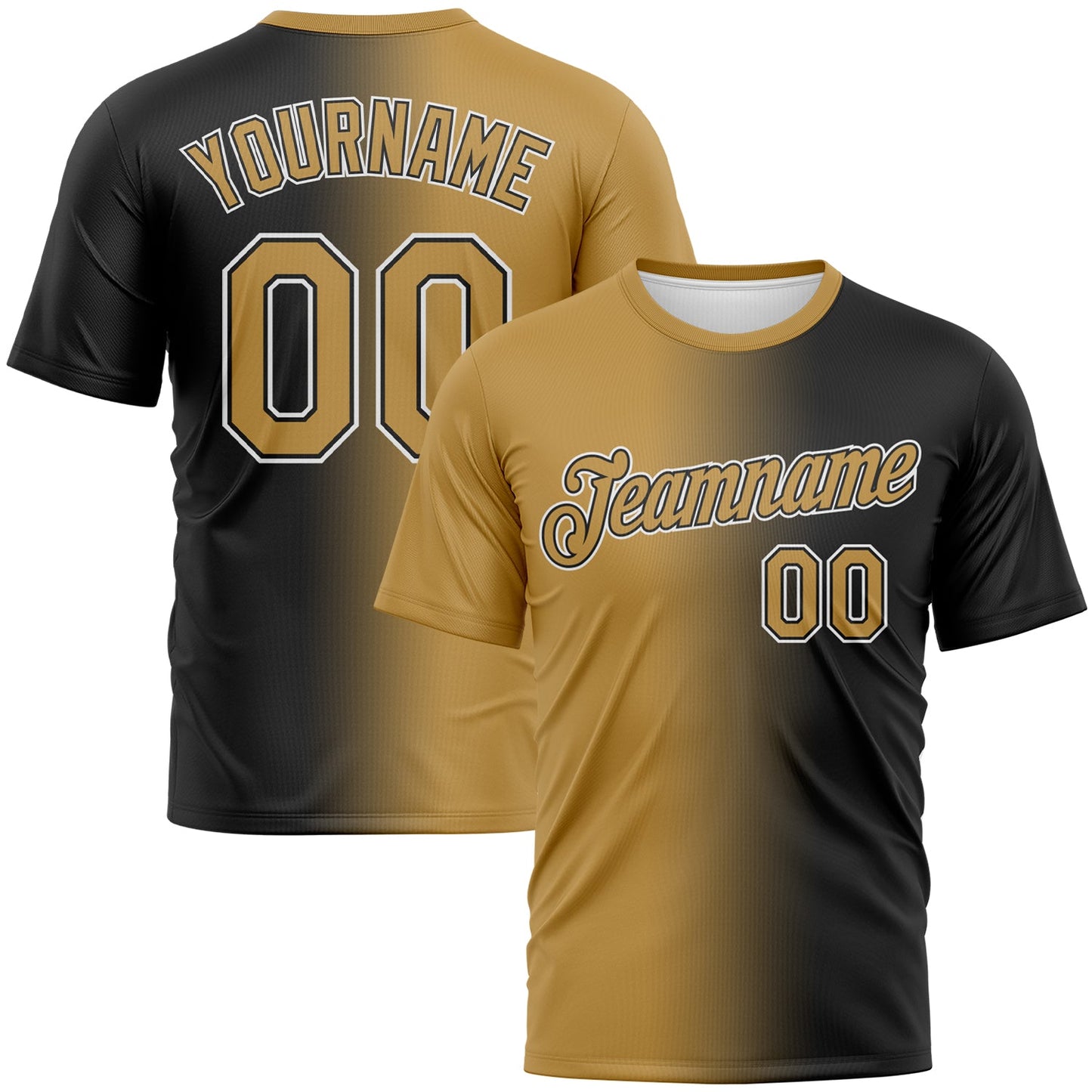 Custom Black Old Gold-White Gradient Fashion Performance T-Shirt - Main View