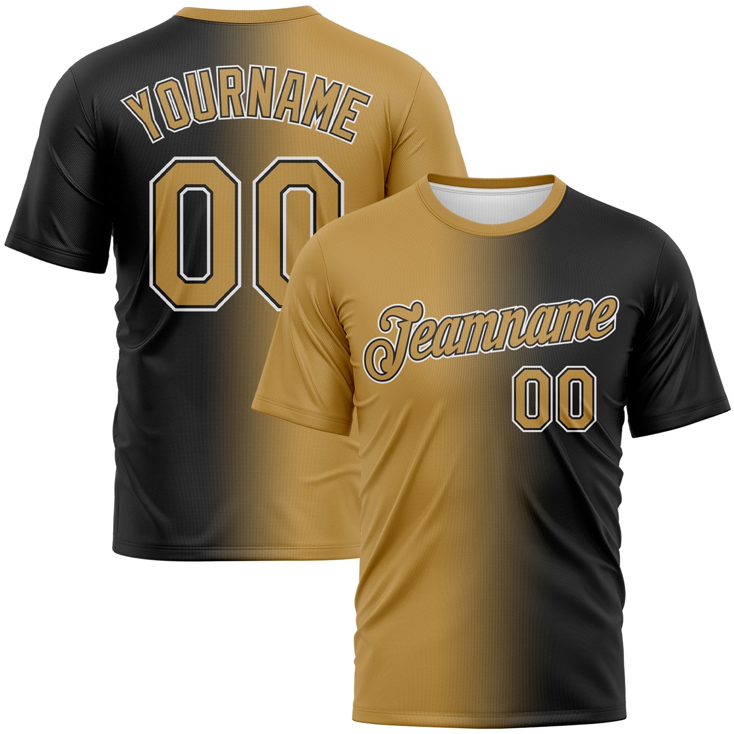 Custom Black Old Gold-White Gradient Fashion Performance T-Shirt - Main View