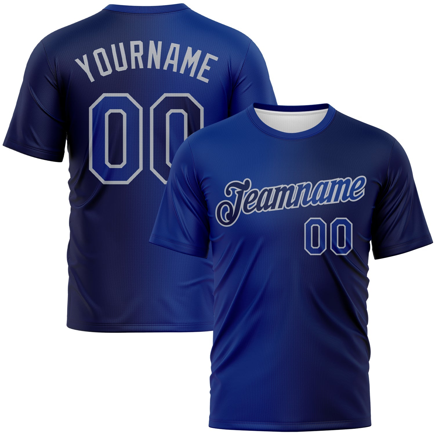 Custom Navy Royal-Gray Gradient Fashion Performance T-Shirt - Main View