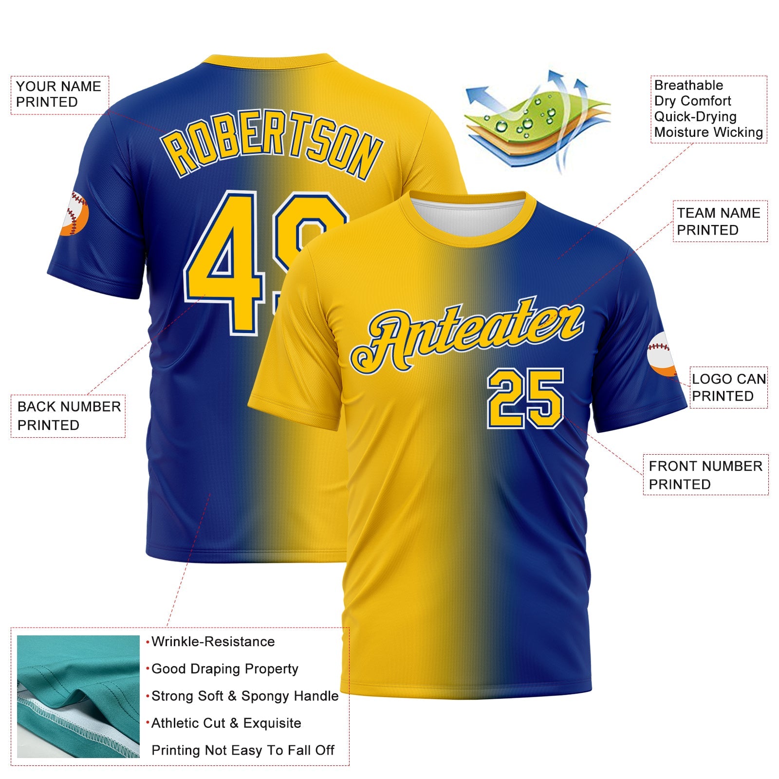 Custom Royal Yellow-White Gradient Fashion Performance T-Shirt view 3