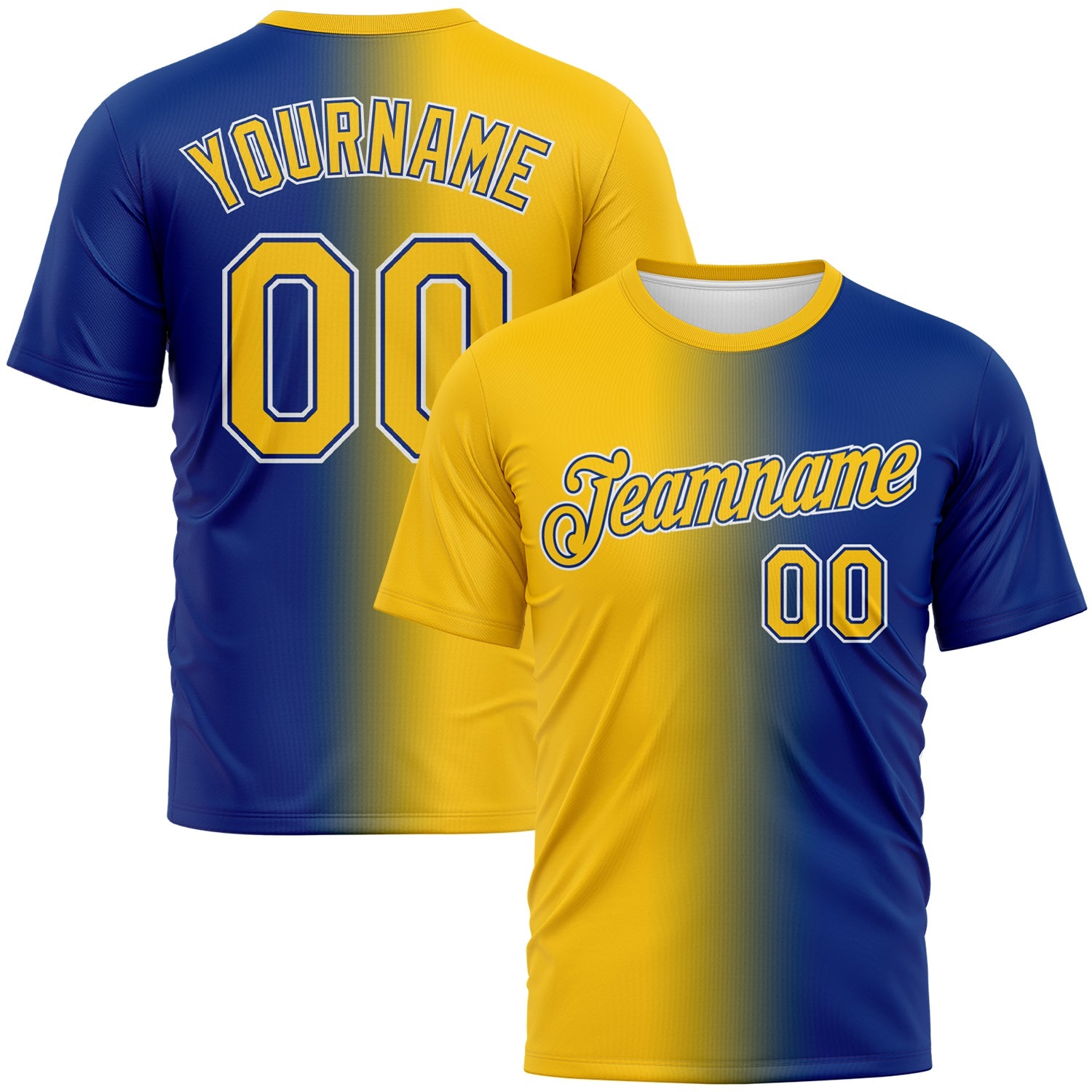 Custom Royal Yellow-White Gradient Fashion Performance T-Shirt - Main View
