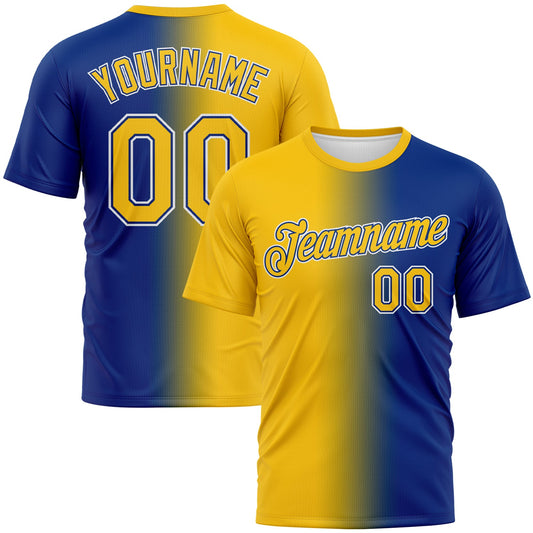 Custom Royal Yellow-White Gradient Fashion Performance T-Shirt - Main View