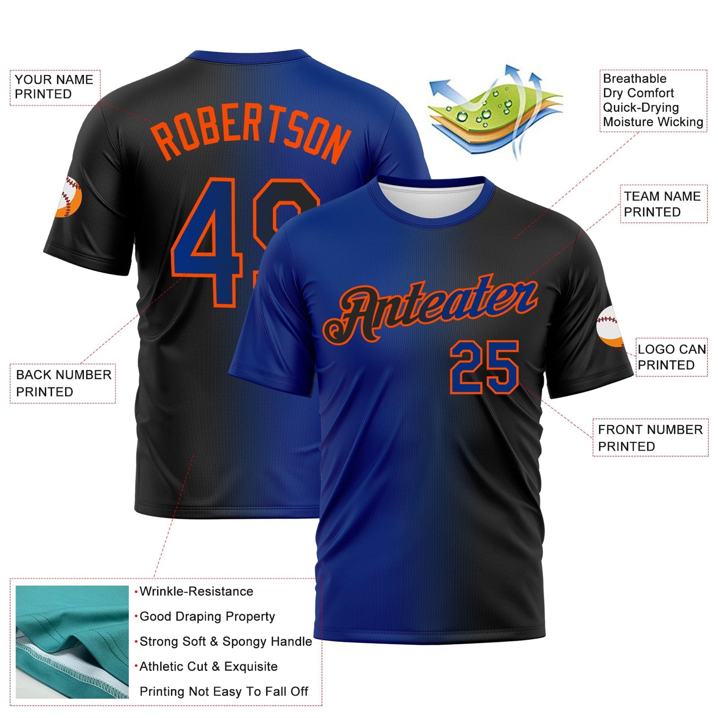 Custom Black Royal-Orange Gradient Fashion Performance T-Shirt view 3