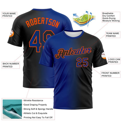 Custom Black Royal-Orange Gradient Fashion Performance T-Shirt view 3