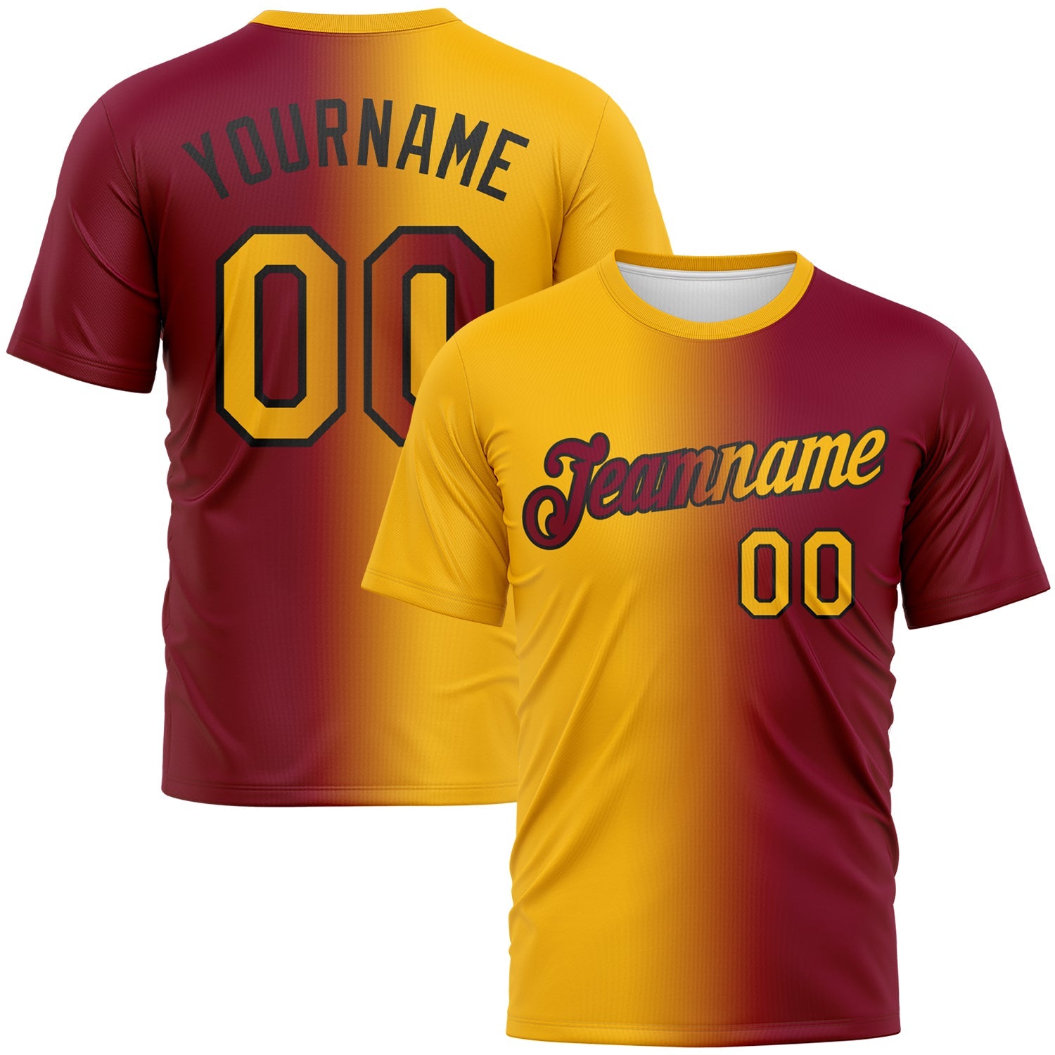 Custom Maroon Gold-Black Gradient Fashion Performance T-Shirt - Main View