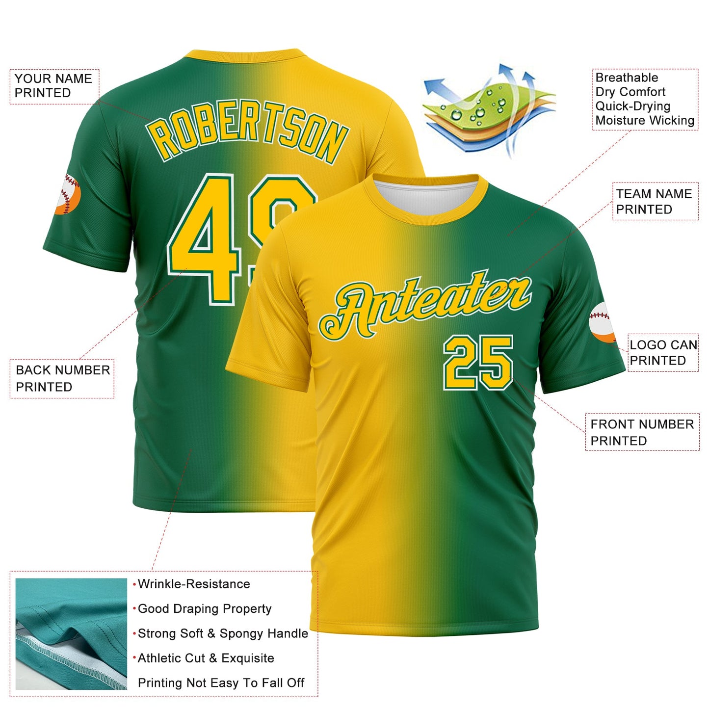 Custom Kelly Green Yellow-White Gradient Fashion Performance T-Shirt view 3