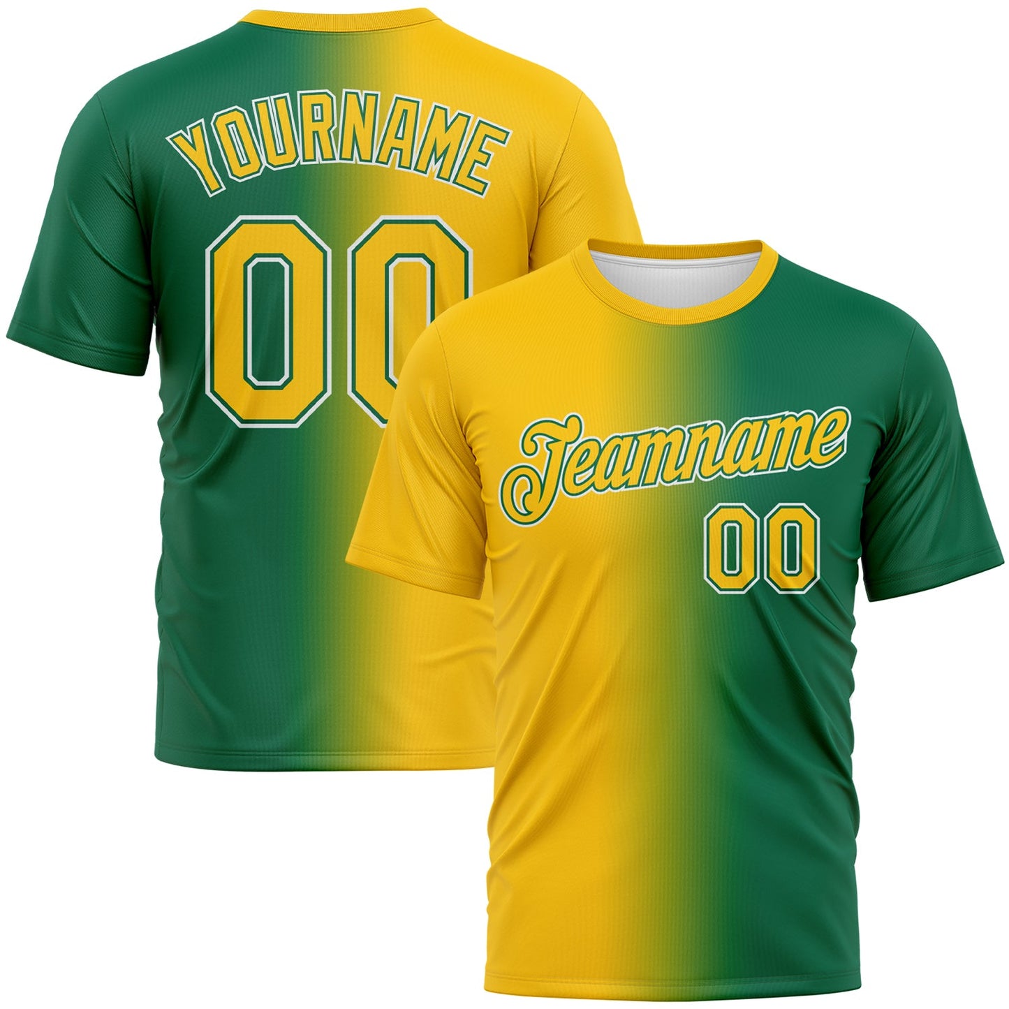 Custom Kelly Green Yellow-White Gradient Fashion Performance T-Shirt - Main View