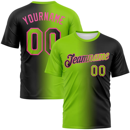 Custom Black Neon Green-Pink Gradient Fashion Performance T-Shirt - Main View