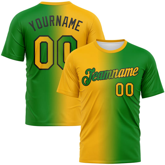 Custom Grass Green Gold-Black Gradient Fashion Performance T-Shirt - Main View
