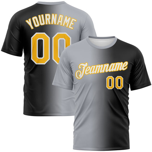 Custom Black Gold-Gray Gradient Fashion Performance T-Shirt - Main View