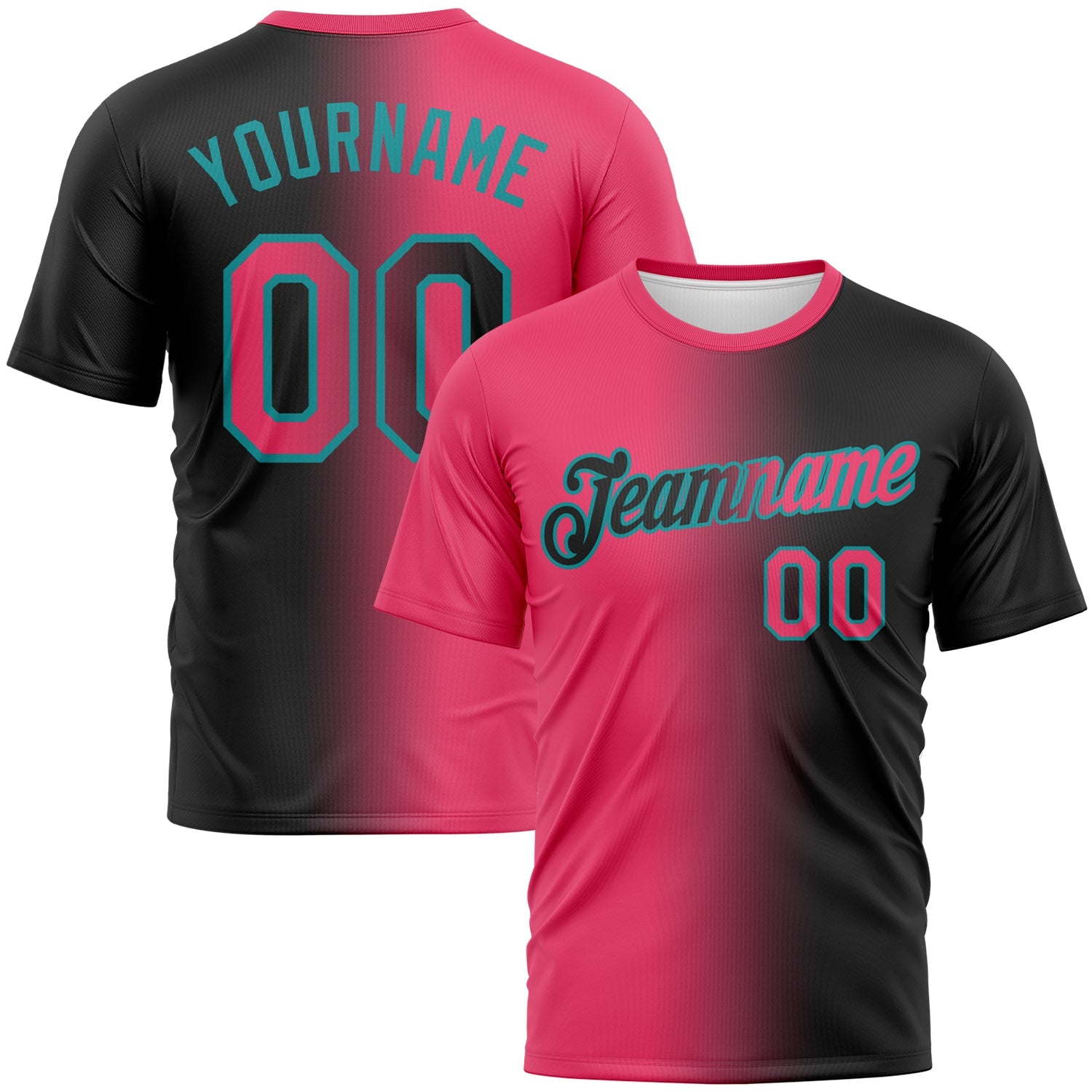 Custom Black Neon Pink-Teal Gradient Fashion Performance T-Shirt - Main View