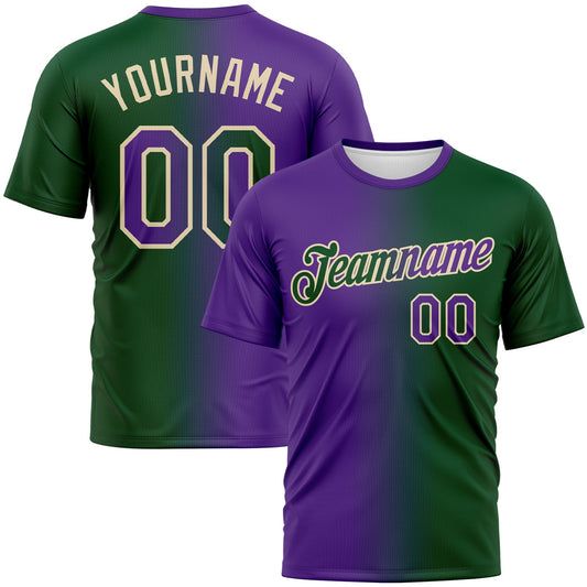 Custom Green Purple-Cream Gradient Fashion Performance T-Shirt - Main View