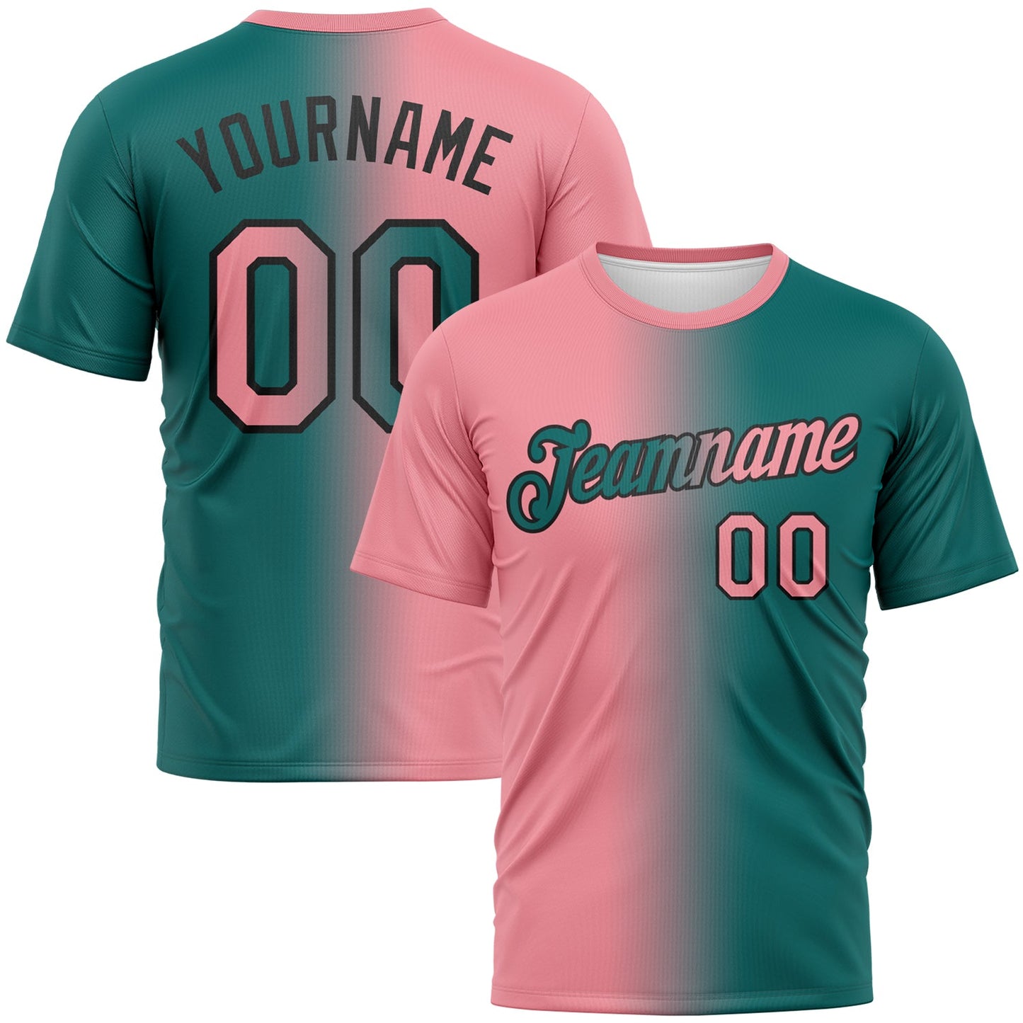 Custom Teal Medium Pink-Black Gradient Fashion Performance T-Shirt - Main View