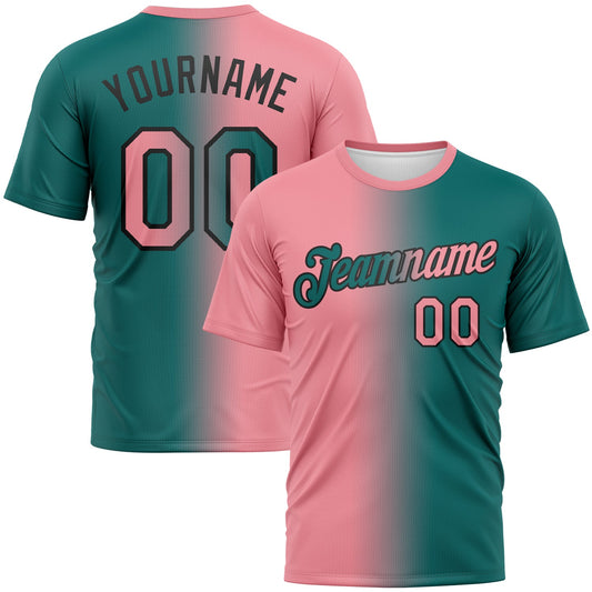 Custom Teal Medium Pink-Black Gradient Fashion Performance T-Shirt - Main View