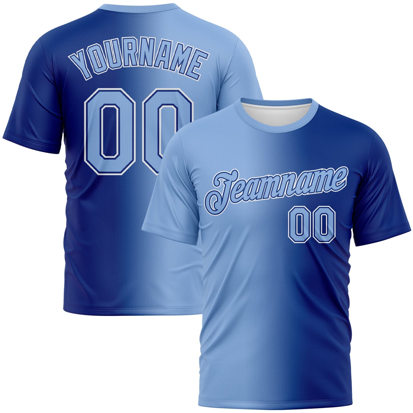 Custom Royal Light Blue-White Gradient Fashion Performance T-Shirt - Main View