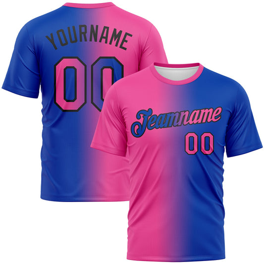 Custom Thunder Blue Pink-Black Gradient Fashion Performance T-Shirt - Main View
