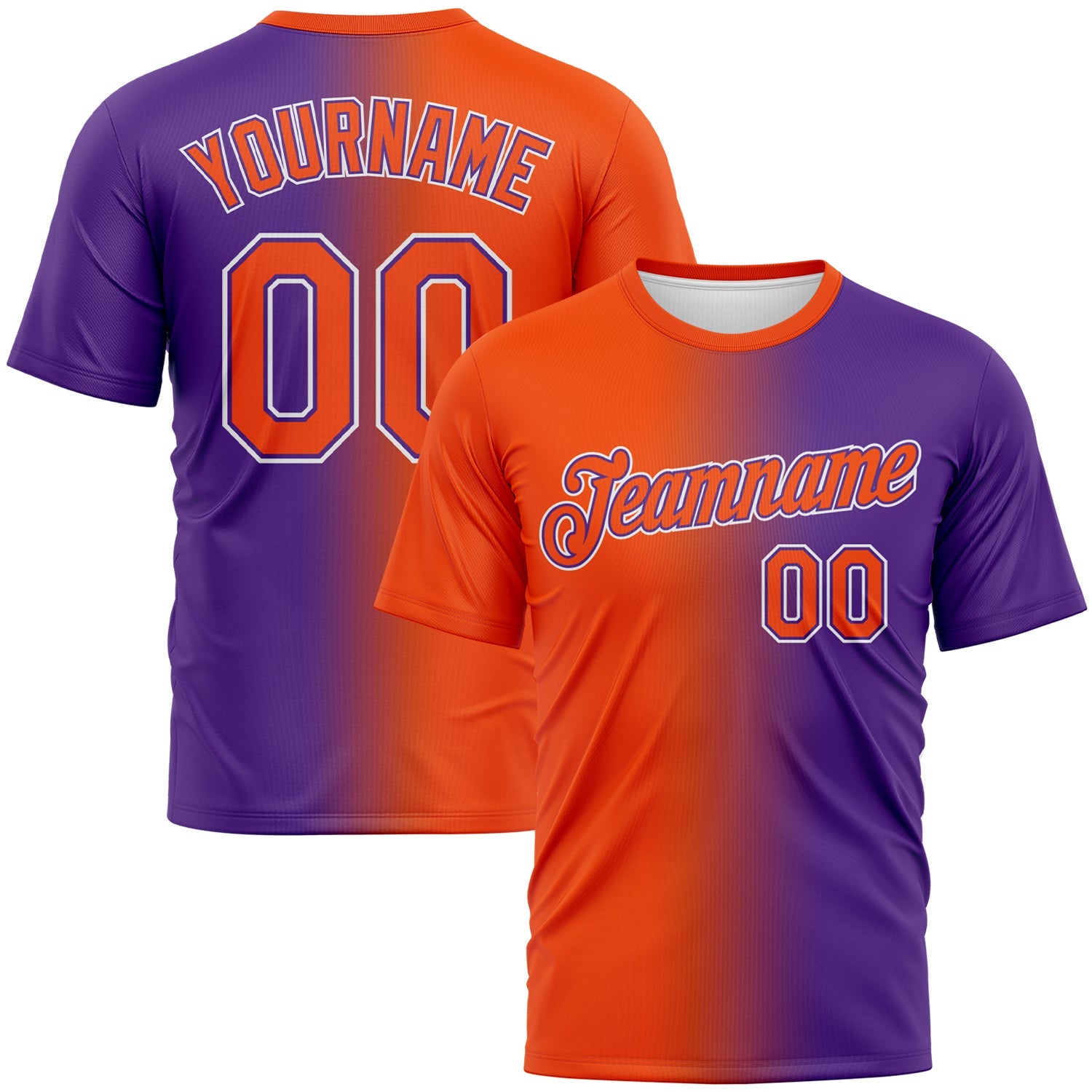 Custom Purple Orange-White Gradient Fashion Performance T-Shirt - Main View