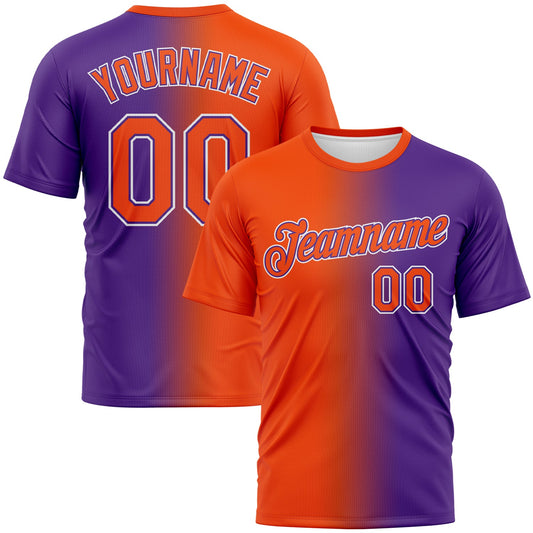 Custom Purple Orange-White Gradient Fashion Performance T-Shirt - Main View