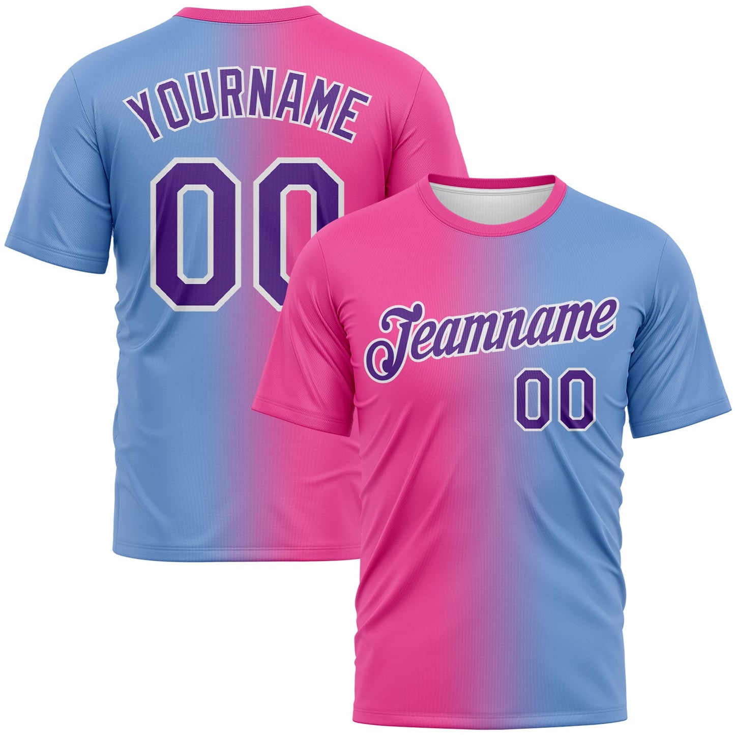 Custom Powder Blue Purple-Pink Gradient Fashion Performance T-Shirt - Main View
