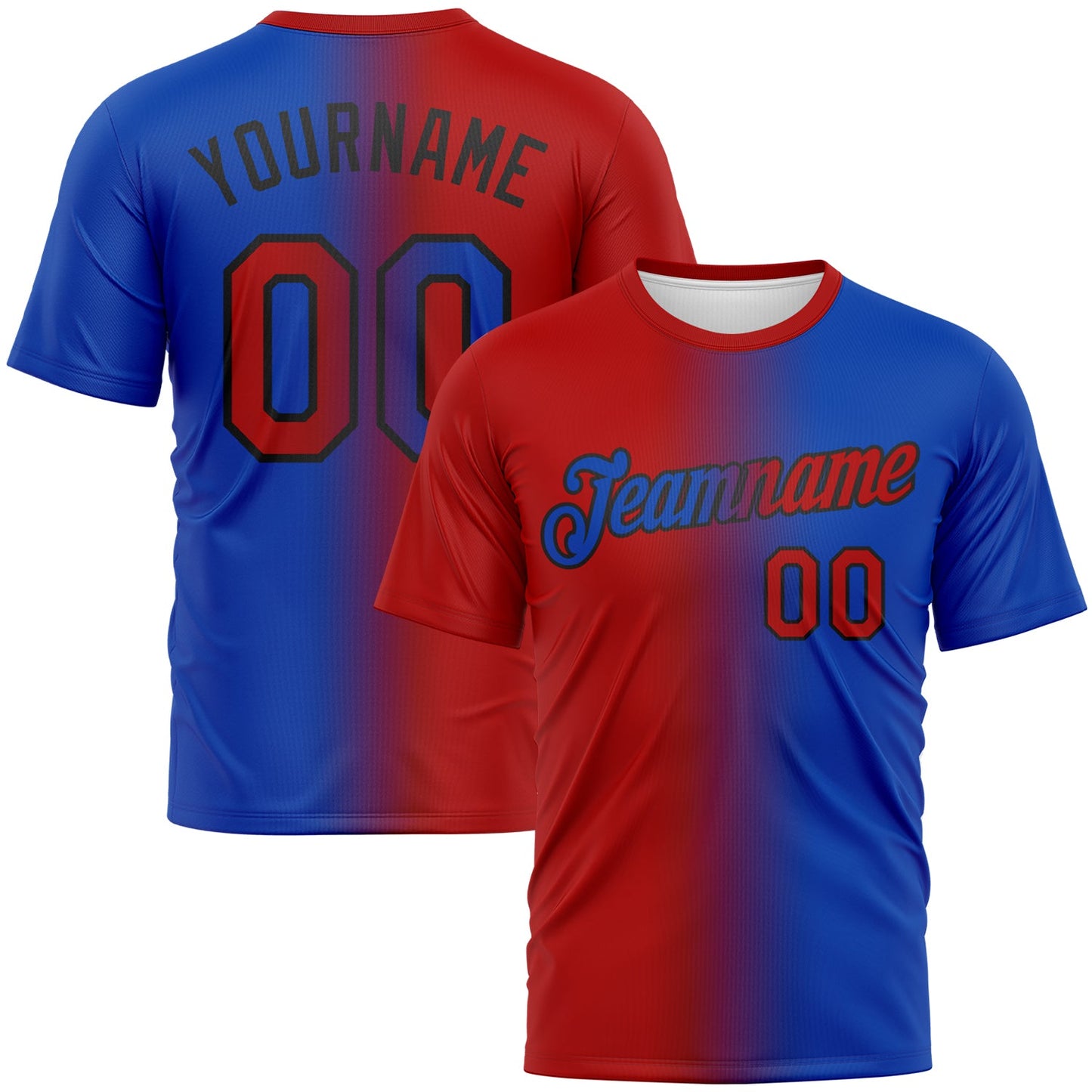 Custom Thunder Blue Red-Black Gradient Fashion Performance T-Shirt - Main View