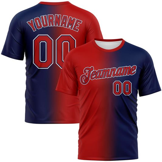 Custom Navy Red-White Gradient Fashion Performance T-Shirt - Main View