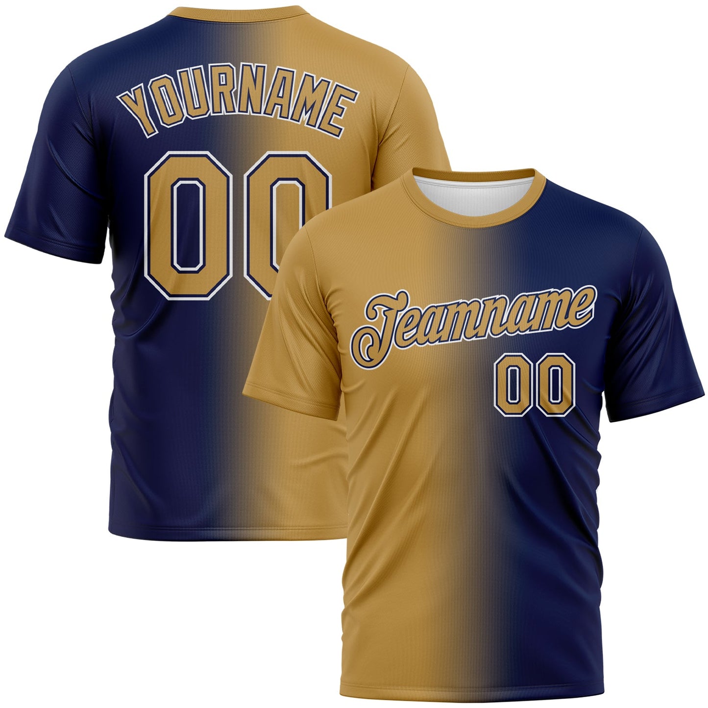 Custom Navy Old Gold-White Gradient Fashion Performance T-Shirt - Main View