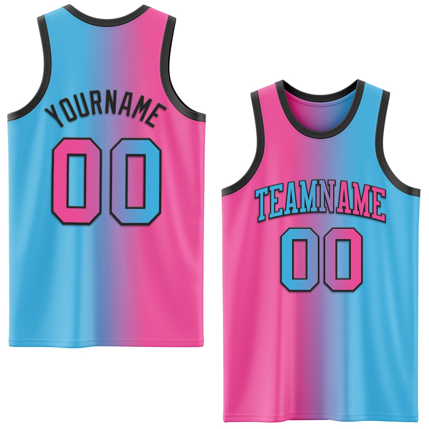 Custom Sky Blue Pink-Black Authentic Gradient Fashion Basketball Jersey - Main View