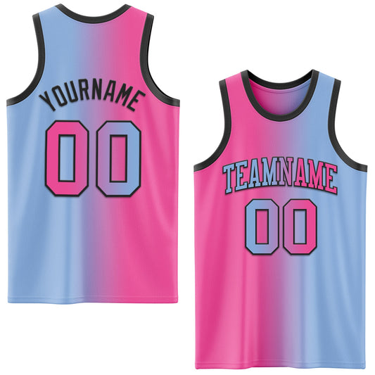 Custom Light Blue Pink-Black Authentic Gradient Fashion Basketball Jersey - Main View