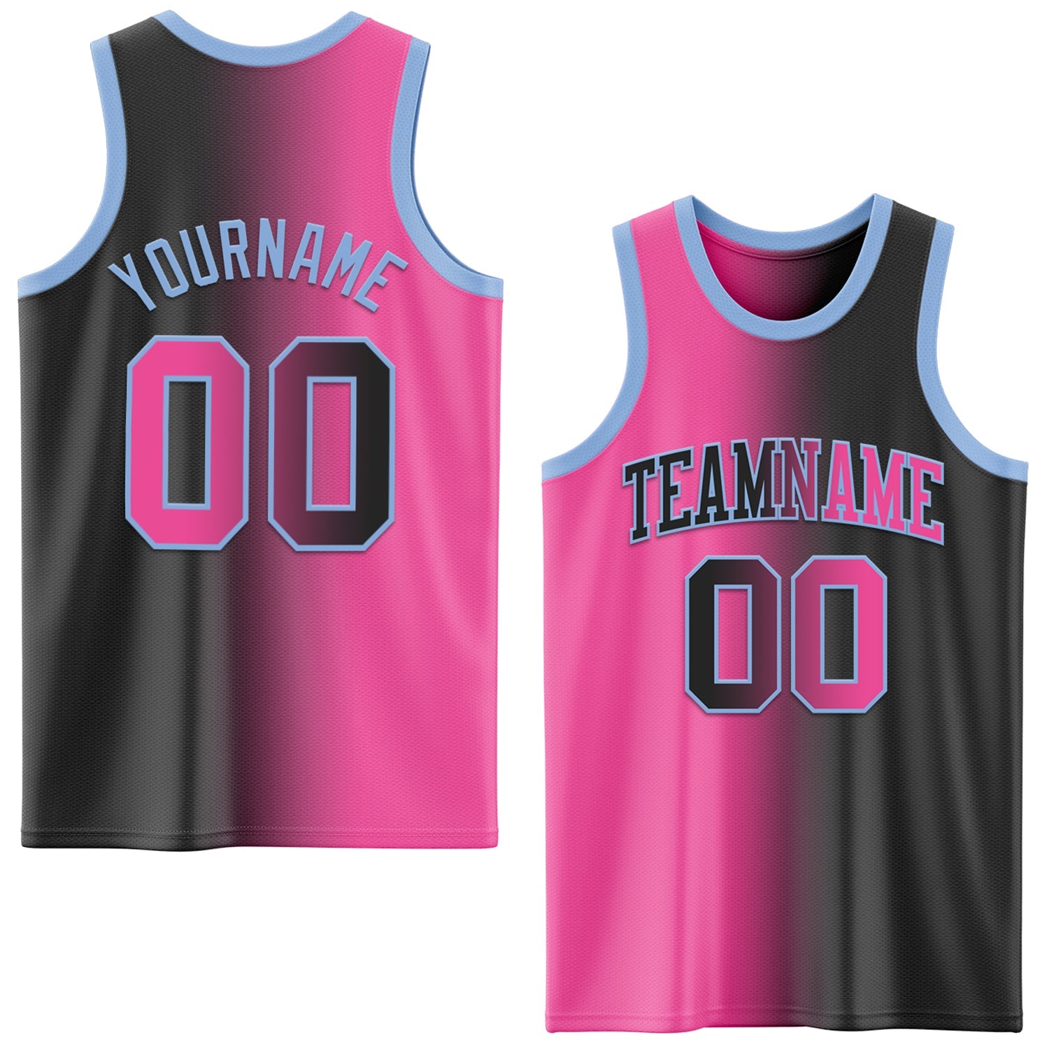 Custom Black Pink-Light Blue Authentic Gradient Fashion Basketball Jersey - Main View