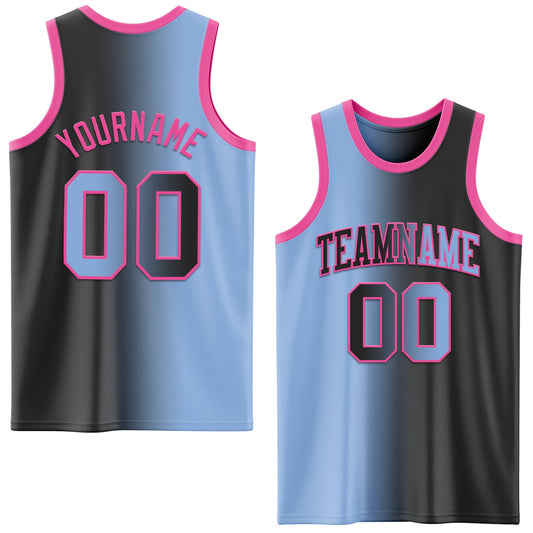 Custom Black Light Blue-Pink Authentic Gradient Fashion Basketball Jersey - Main View