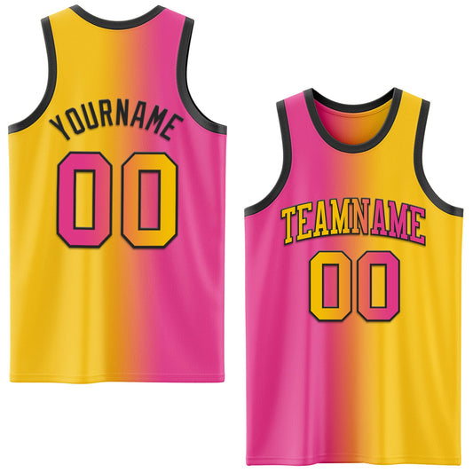 Custom Yellow Pink-Black Authentic Gradient Fashion Basketball Jersey - Main View