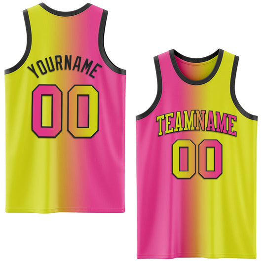 Custom Neon Yellow Pink-Black Authentic Gradient Fashion Basketball Jersey - Main View
