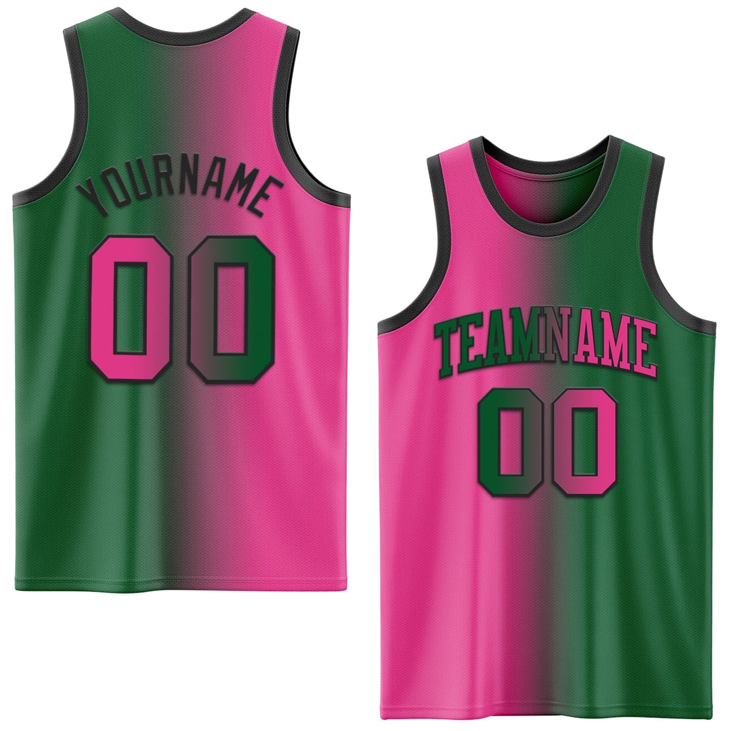 Custom Kelly Green Pink-Black Authentic Gradient Fashion Basketball Jersey - Main View