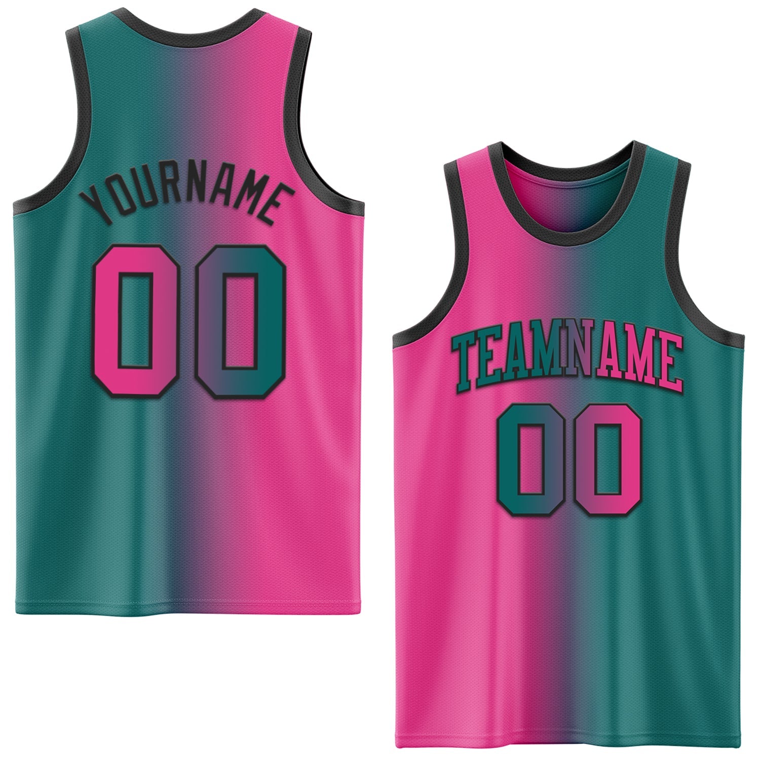 Custom Teal Pink-Black Authentic Gradient Fashion Basketball Jersey - Main View
