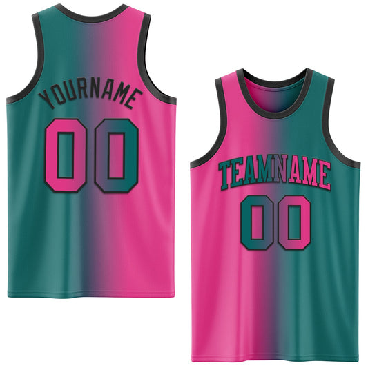 Custom Teal Pink-Black Authentic Gradient Fashion Basketball Jersey - Main View