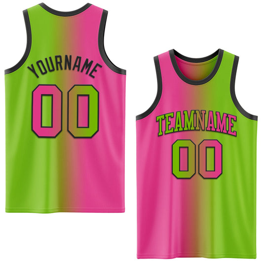 Custom Neon Green Pink-Black Authentic Gradient Fashion Basketball Jersey - Main View