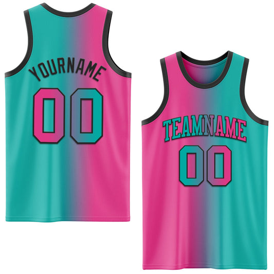 Custom Aqua Pink-Black Authentic Gradient Fashion Basketball Jersey - Main View