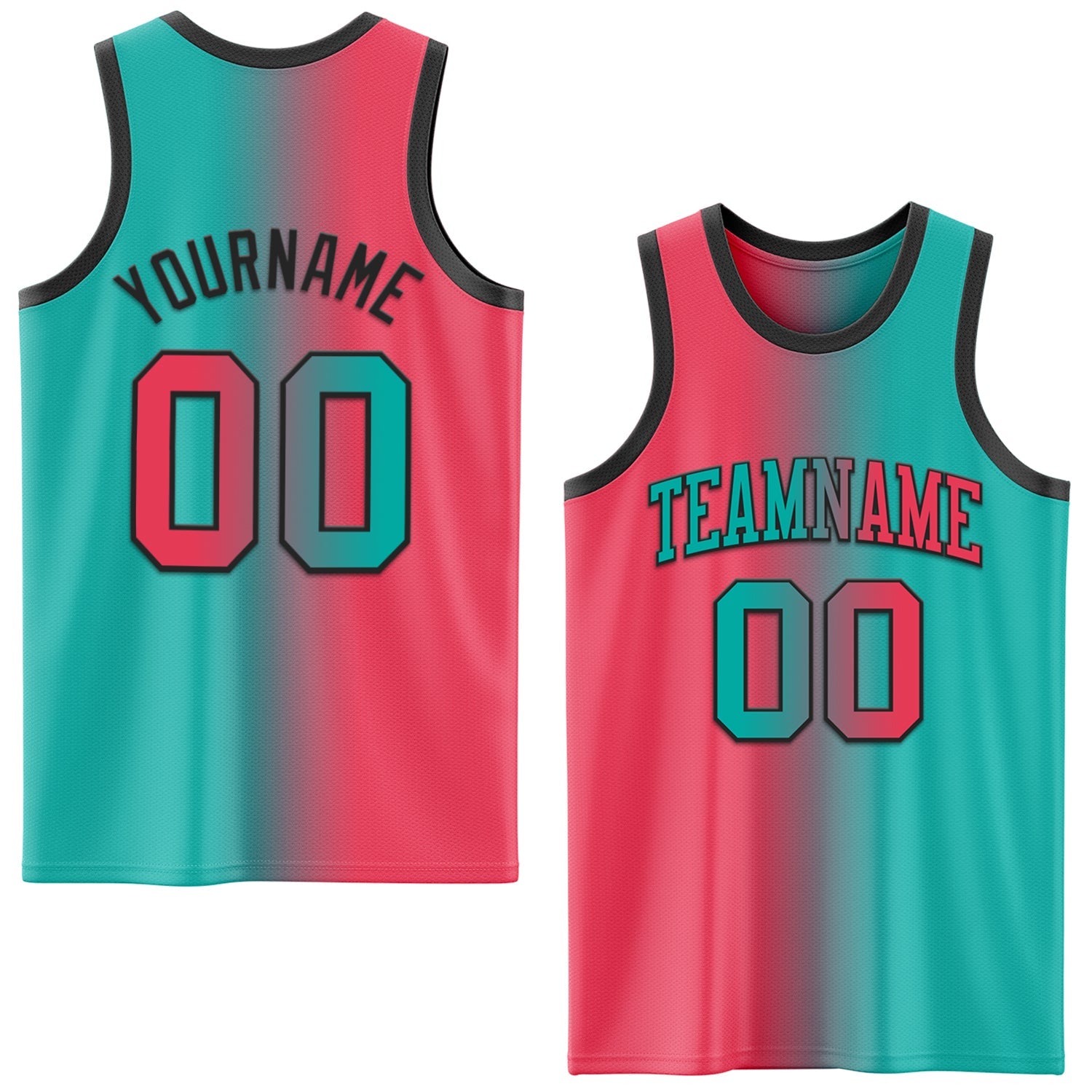 Custom Aqua Neon Pink-Black Authentic Gradient Fashion Basketball Jersey - Main View
