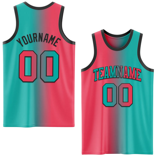 Custom Aqua Neon Pink-Black Authentic Gradient Fashion Basketball Jersey - Main View