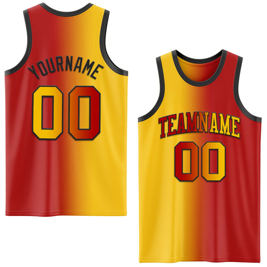 Custom Red Yellow-Black Authentic Gradient Fashion Basketball Jersey - Main View