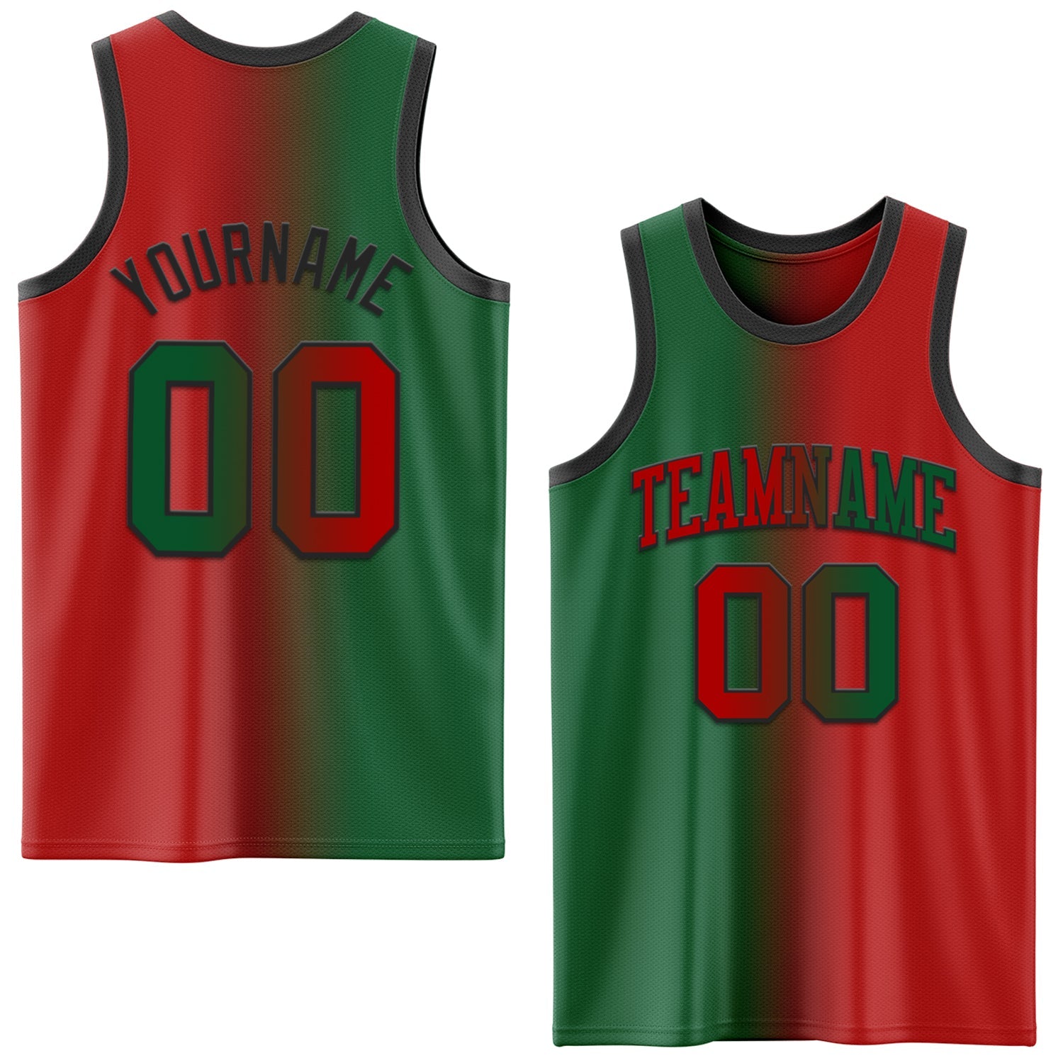 Custom Red Kelly Green-Black Authentic Gradient Fashion Basketball Jersey - Main View