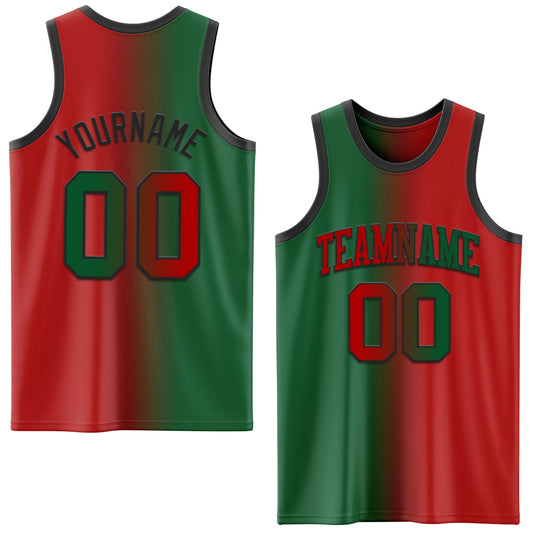 Custom Red Kelly Green-Black Authentic Gradient Fashion Basketball Jersey - Main View
