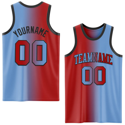 Custom Light Blue Red-Black Authentic Gradient Fashion Basketball Jersey - Main View