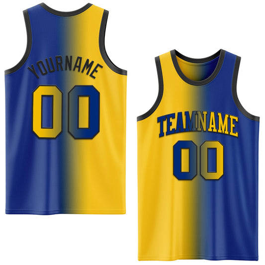 Custom Royal Yellow-Black Authentic Gradient Fashion Basketball Jersey - Main View