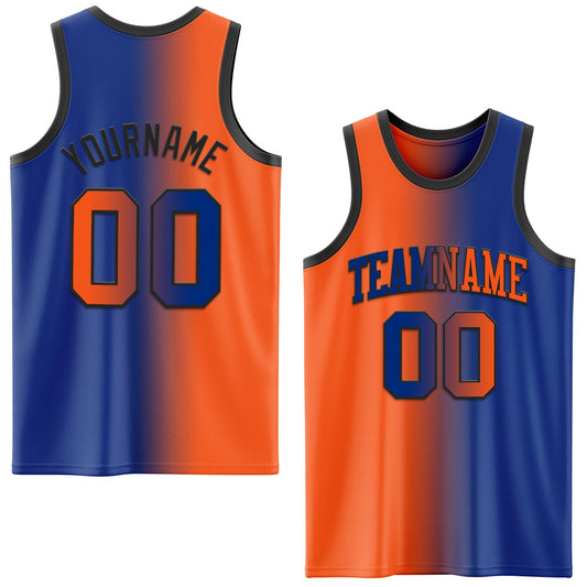 Custom Royal Orange-Black Authentic Gradient Fashion Basketball Jersey - Main View